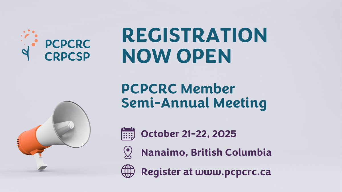 📢Registration is now open for our next Semi-Annual Meeting, taking place on October 21st &amp; 22nd in Nanaimo, BC!

See your member dashboard on our website for more details and to register: pcpcrc.ca/sign-in/