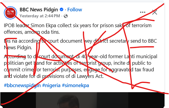 EmekaGift100's tweet photo. BBC is a disgrace to journalism . No wonder Trump called them "FAKE NEWS". Even with Finnish court ruling where Simon Ekpa testified under oath that he is not a member of IPOB yet, BBC continued to mislead public by referring Ekpa as IPOB leader . #BBCfakenews @bbcafrique @BBC https://t.co/rHAxgEawOy