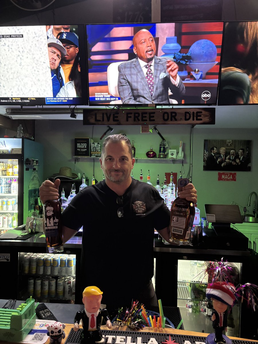 Intonti's tweet photo. @PressSec Rob is a true patriot that owns a bar “Axe Towne” in Hampstead NH off 111 right next door to your hometown of Atkinson. 

Would love a shout out from @POTUS and a visit from you next time you’re in town! https://t.co/J1W1DwUvh8