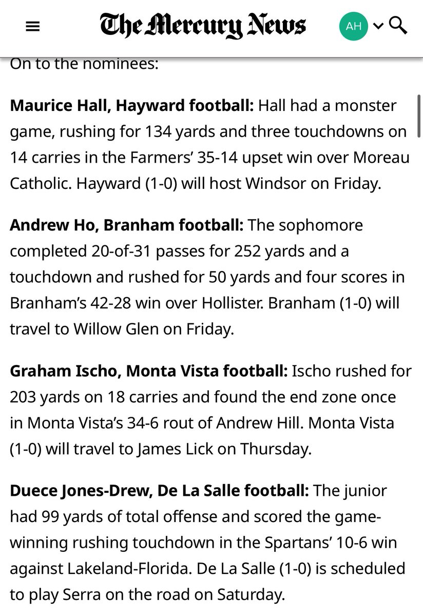 andrewRooHo's tweet image. Thank you @mercnews for the recognition for this week. 

@Branhamfootball @GetSportsFocus @CoachT11_ @BrandonHuffman @CoachStutzmann @Fredguidici @VintagePlough @CB_Journalist @nathancanilao