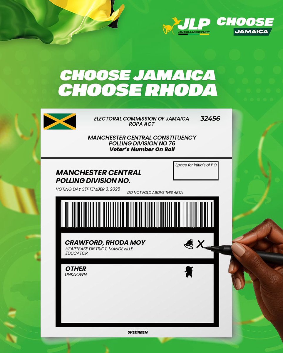 My people of Manchester Central, we vote like this. 
#ReElectRhoda #OurManchesterCentral 
🔔❎