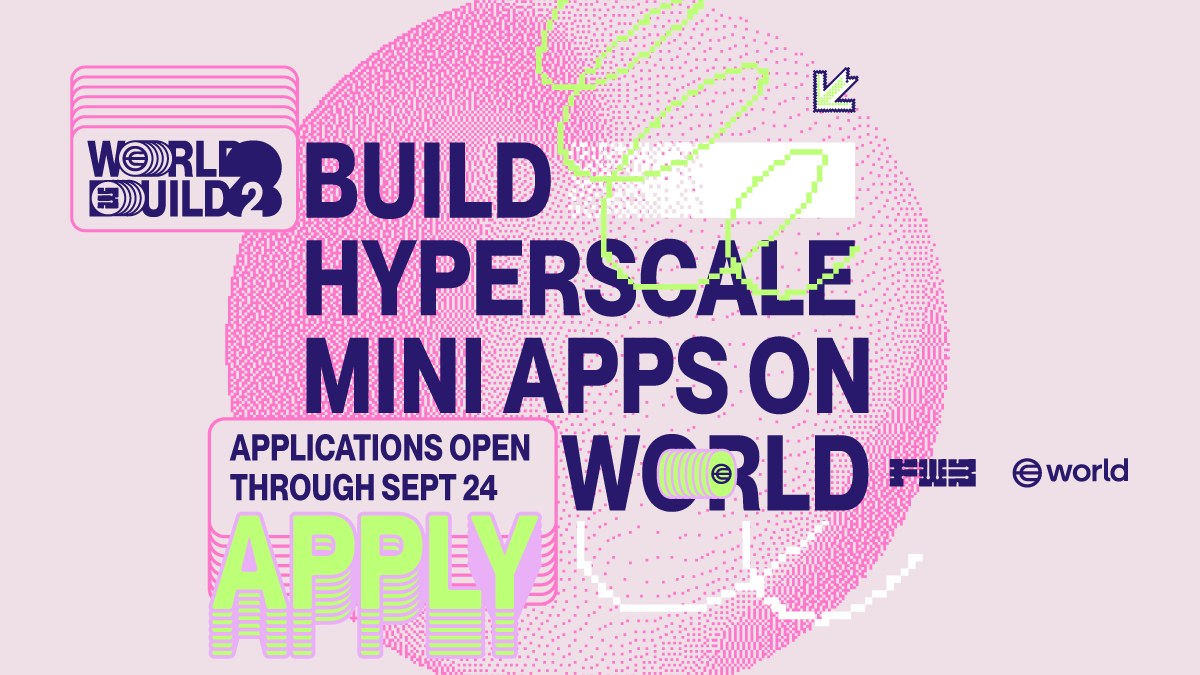 FWBtweets's tweet image. Build hyperscale Mini Apps on the real human network @worldcoin 🌎 Apply to World Build 2, through Sept 24! 

Calling all bold builders ready to launch the next breakout mini apps on @world_chain_ Why apply?

✅ Leverage instant distribution to World App’s 30M+ users
✅ Up to…