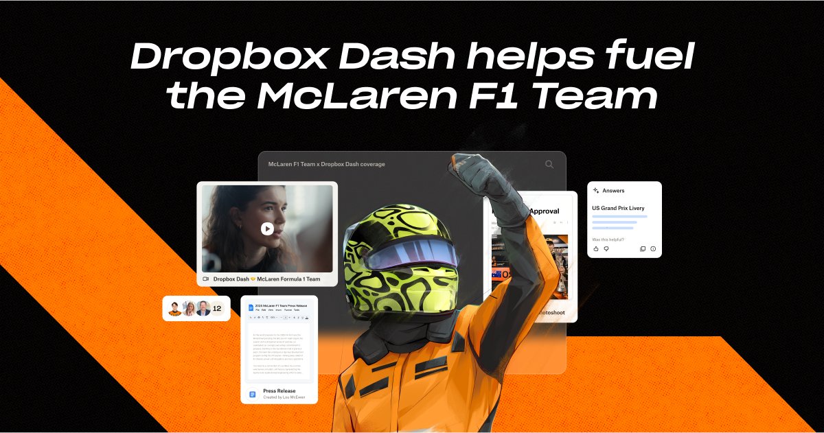 mikethomasvt1's tweet image. 🏎️ Speed isn’t just for the track—see how McLaren F1 uses Dropbox Dash to turn 1 TB of race-day content into fast, fan-ready footage. #DropboxDash #McLarenF1 #WorkFaster infl.tv/ppJk