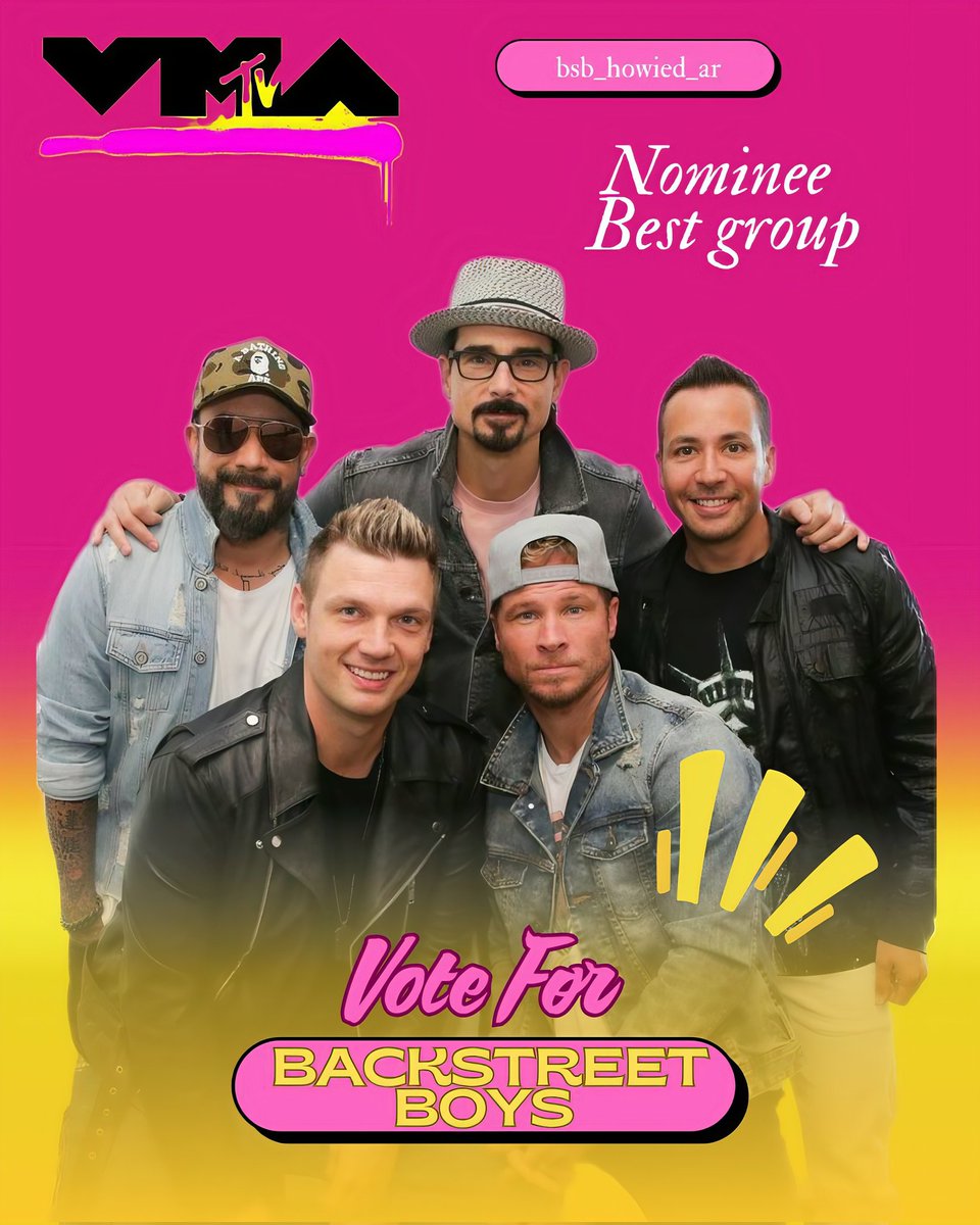 bsb_howied_ar's tweet photo. Backstreet Boys is nominated for the MTV video music awards, in the Best Group category, voting is now open, let’s Army to support our guys💪💜  @backstreetboys @howied @nickcarter @brian_littrell @kevinrichardson @aj_mclean https://t.co/TIKkZ0zwMU