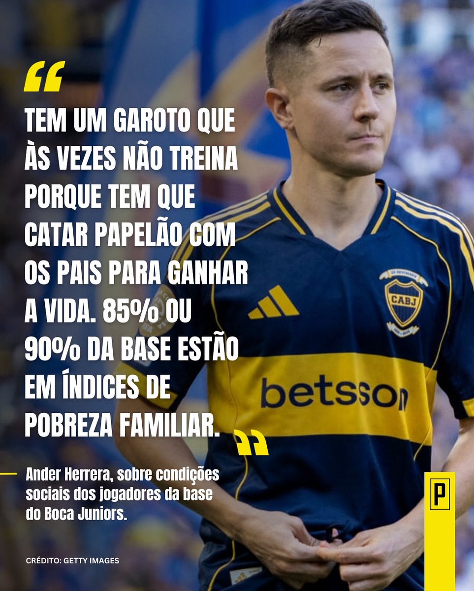 Em entrevista ao podcast "Tengo un Plan", Ander Herrera trouxe à tona a dura realidade de vulnerabilidade social em que vivem os jogadores da base do Boca Juniors e dos clubes da Argentina em geral. O meio-campista contou que a maioria dos atletas vive em situação de pobreza