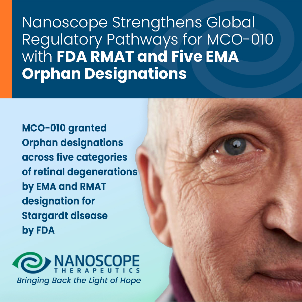 Nanoscope Therapeutics (@nstherapeutics) on Twitter photo Proud to share important global regulatory updates for our lead disease-agnostic optogenetic therapy, MCO-010:  Read the full PR: bit.ly/3Vs3NIv #retina #ophthalmology #Retinitispigmentosa #stargardt Proud to share important global regulatory updates for our lead disease-agnostic optogenetic therapy, MCO-010:  Read the full PR: bit.ly/3Vs3NIv #retina #ophthalmology #Retinitispigmentosa #stargardt