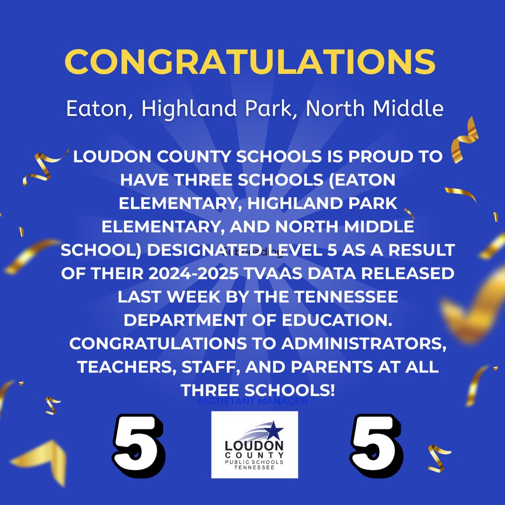 We’re proud to announce that Eaton Elementary, Highland Park Elementary, and North Middle School have each earned a Level 5 designation based on their 2024–2025 TVAAS data, released by the Tennessee Department of Education last week!