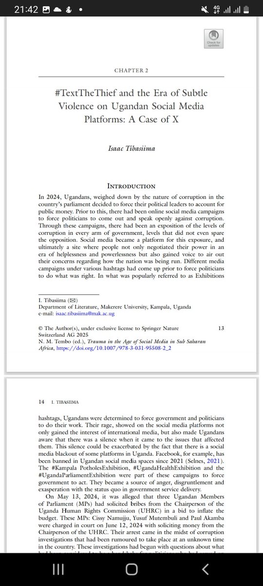 Isaac Kiiza Tibasiima ๐บ๐ฌ (@itibasiima) on Twitter photo My evening is done. Was great working with Prof Mdika on this baby. And yessss, finally the indomitable <a href="/gib_zzz/">Gibson Ncube</a> and I occupy the same space.
It is good to see my colleagues <a href="/Lukanda/">Ivan Lukanda</a> & <a href="/GeraldWalulya/">Gerald Walulya</a> from <a href="/MakerereCHUSS/">Makerere University CHUSS</a>, <a href="/Makerere/">Makerere University</a> in this volume
<a href="/SpireJim/">Jim Spire Ssentongo</a> <a href="/AgoraCFR/">Agora Discourse</a> <a href="/AAgather/">Agather Atuhaire</a> My evening is done. Was great working with Prof Mdika on this baby. And yessss, finally the indomitable <a href="/gib_zzz/">Gibson Ncube</a> and I occupy the same space.
It is good to see my colleagues <a href="/Lukanda/">Ivan Lukanda</a> & <a href="/GeraldWalulya/">Gerald Walulya</a> from <a href="/MakerereCHUSS/">Makerere University CHUSS</a>, <a href="/Makerere/">Makerere University</a> in this volume
<a href="/SpireJim/">Jim Spire Ssentongo</a> <a href="/AgoraCFR/">Agora Discourse</a> <a href="/AAgather/">Agather Atuhaire</a>
