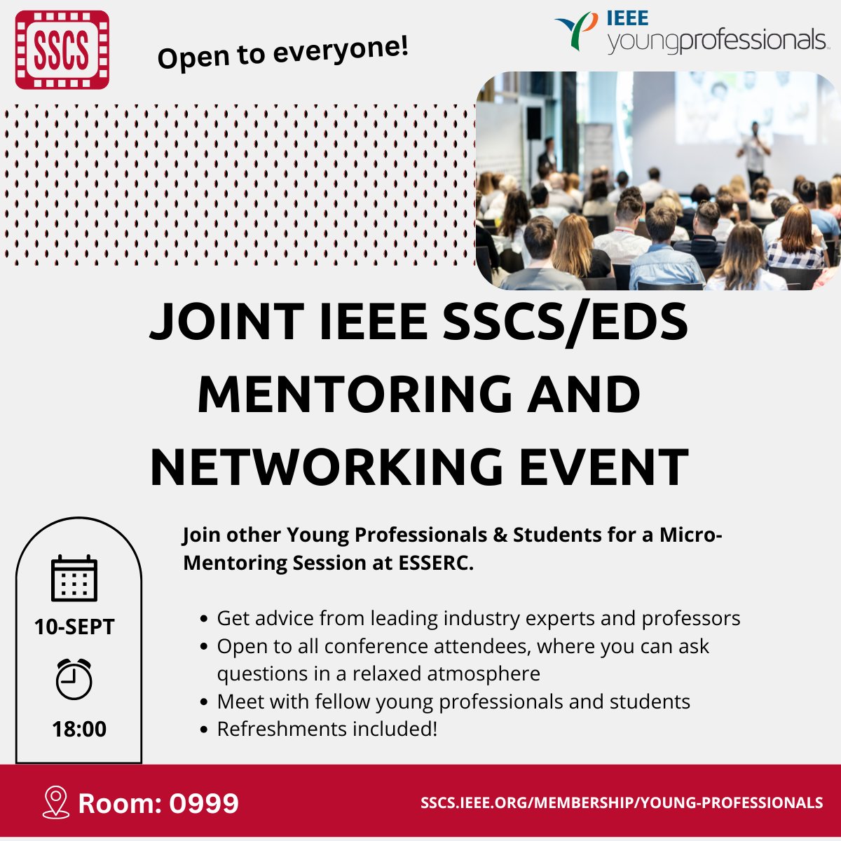 SSCSociety's tweet photo. π’ Join us at ESSERC 2025!
β¨ Joint IEEE SSCS/EDS Mentoring & Networking Event
π 10 Sept | 18:00 Munich |π Room 0999
β
Micro-mentoring
β
Networking
β
Refreshments
π https://t.co/yXpWbSgSpW
#IEEE #SSCS #EDS #ESSERC2026 https://t.co/z6g85q0i4z