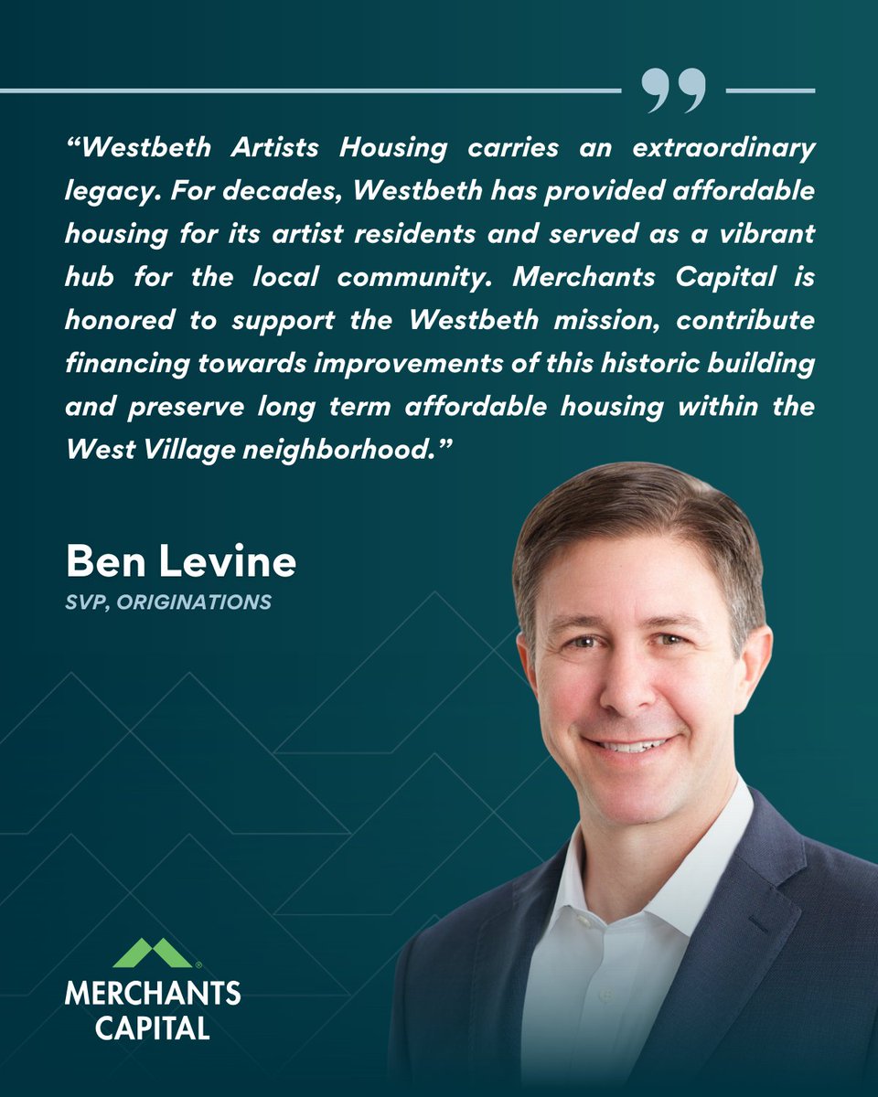 SVP Ben Levine shares insights on Merchants Capital's recent $25M+ financing for Westbeth Artists Housing—a 384-unit development in NYC’s West Village to preserve legacy &amp; affordability for artists. Learn more: bit.ly/4mKWBU0 #AffordableHousing #HistoricPreservation