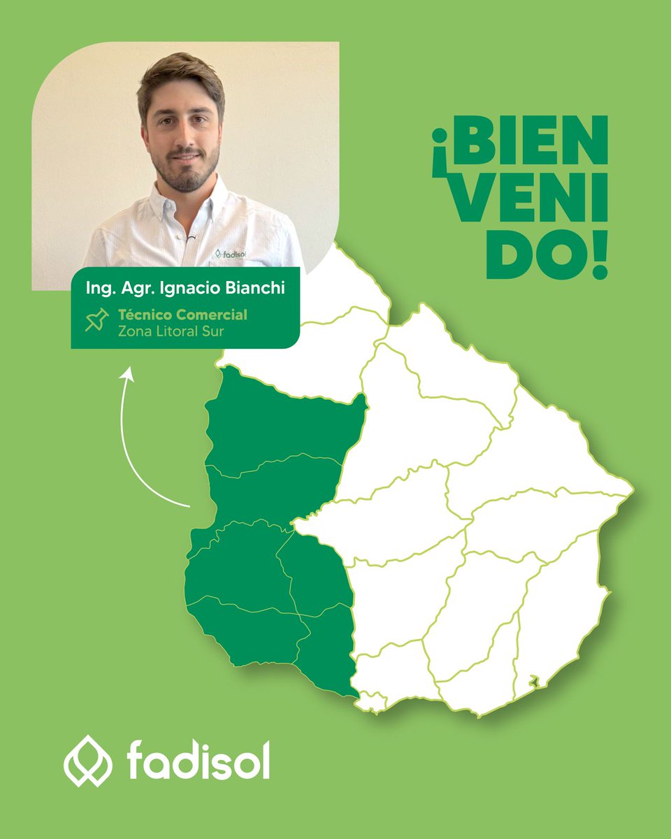 ¡Bienvenido Ignacio! 👋
El Ing. Agrónomo Ignacio Bianchi se une como Técnico Comercial en la Zona Litoral Sur, reforzando nuestra presencia y apoyo a los productores de la región.