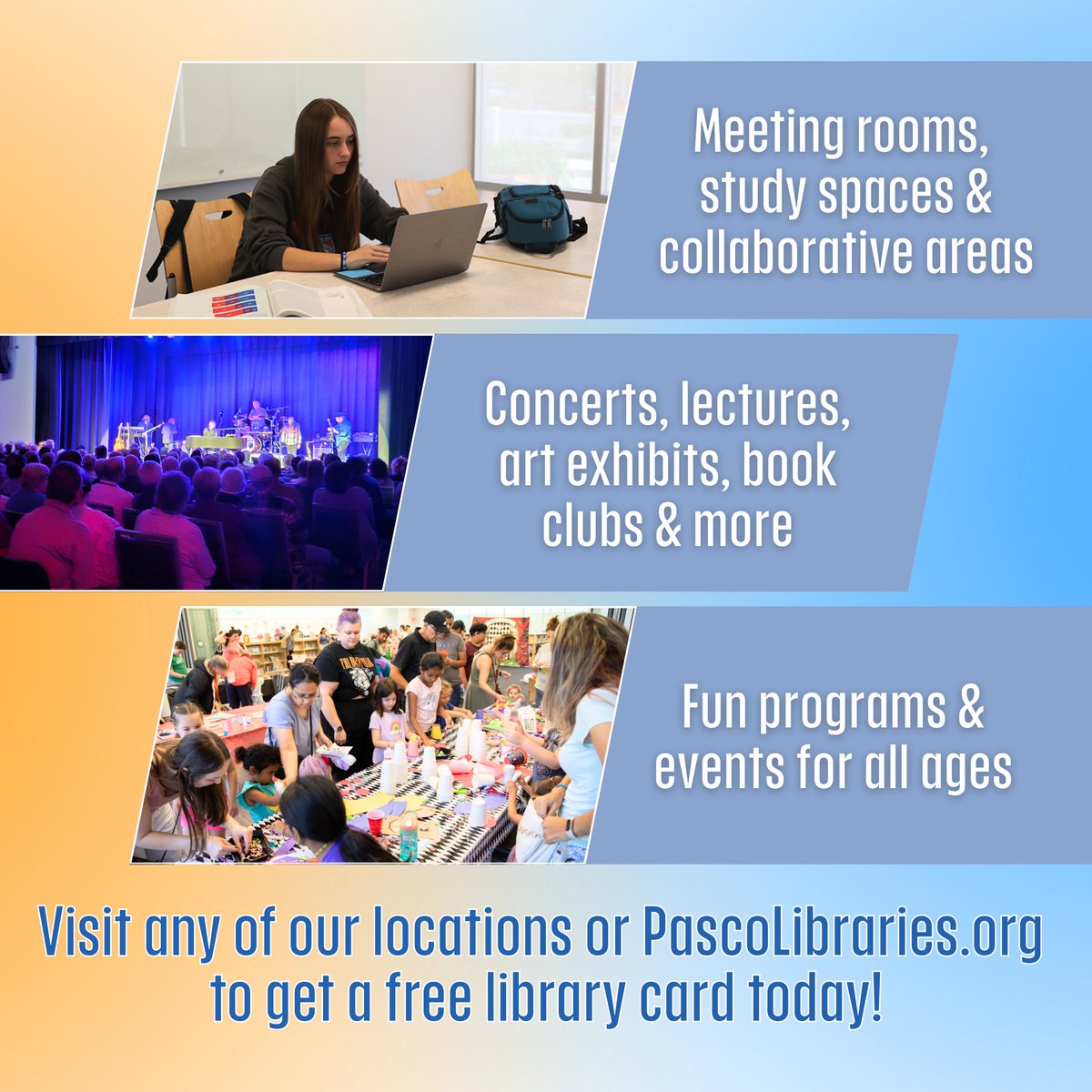 PascoLibraries's tweet image. Explore the endless possibilities that Pasco Libraries has to offer. It all starts with your library card – your all-access pass to books, digital resources, exciting events and more. Stop by any of our locations or visit PascoLibraries.org to get a FREE library card!