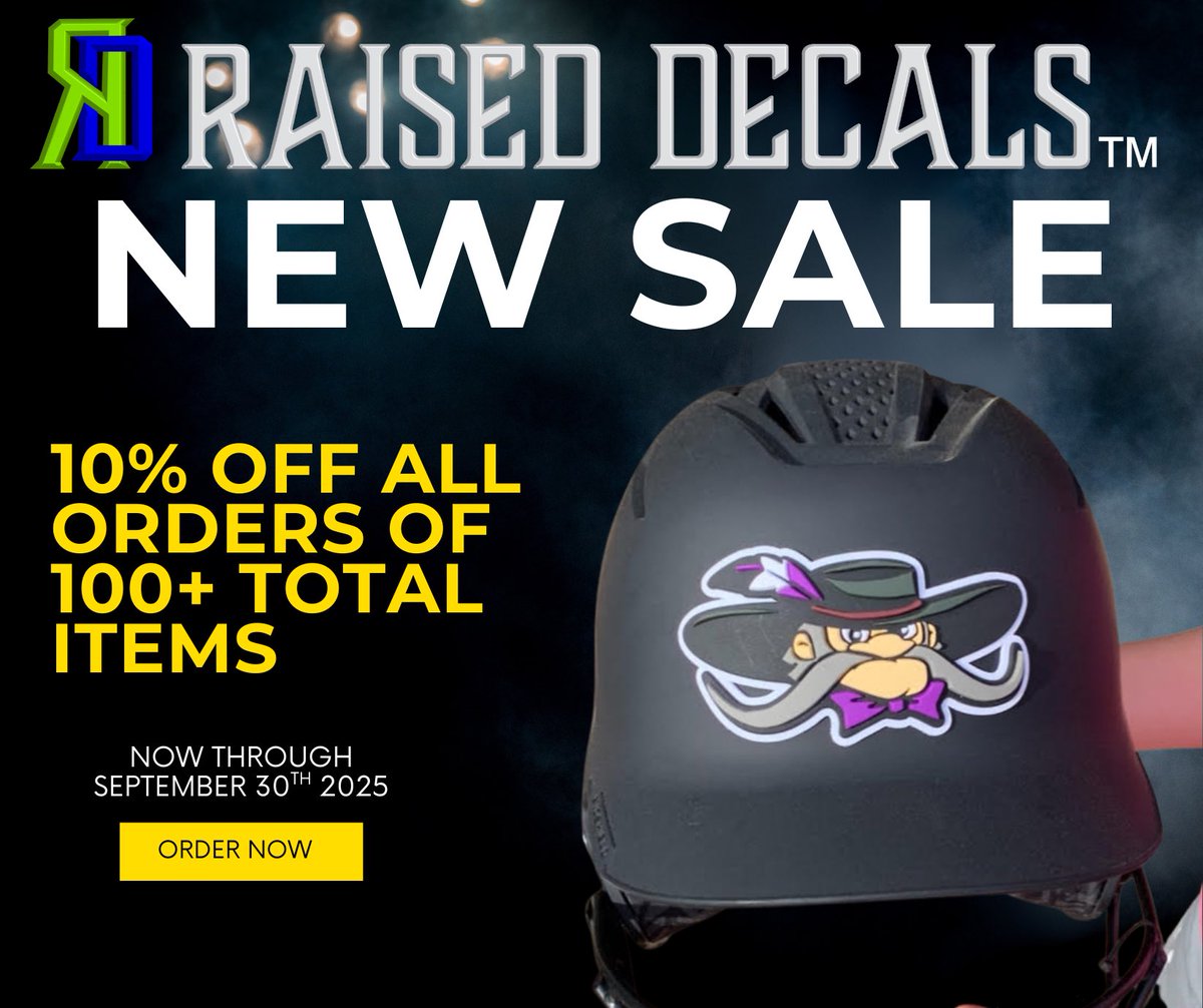 RaisedDecals's tweet image. Enjoy 10% off all orders of 100+ for the month of September!