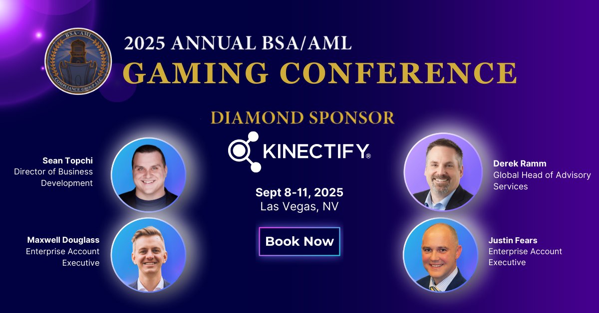 See you at Planet Hollywood next week for the BSA/AML Gaming Conference 👋  

Our team is excited to share how Kinectify modernizes AML program. Learn more about our AML solution here: hubs.ly/Q03Gy8Dy0

#aml #amlcompliance #BSAAML2025 #gamingcompliance