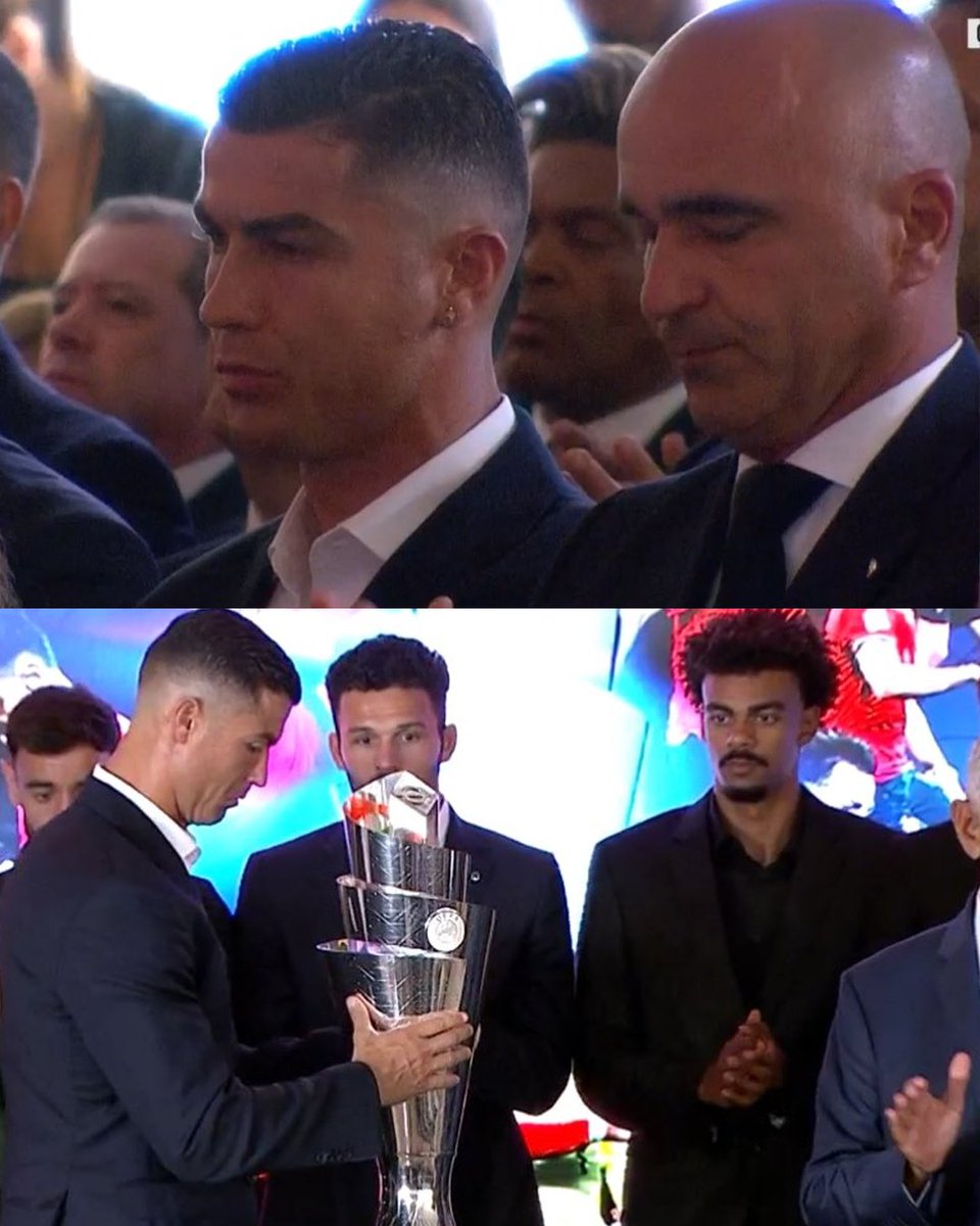 The Portugal team attended a tribute ceremony for Diogo Jota, André Silva and Jorge Costa, where Cristiano presented the Nations League trophy ❤️🇵🇹