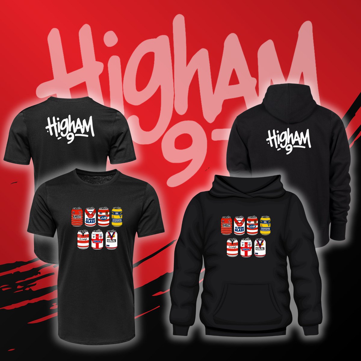 Tomorrow we launch a great cause, we have created this design for Micky Higham featuring a unique design of all the shirts from his debuts for club and country in can form. 

All profits from these will be donated to the fundraising. 

Order tomorrow from 9am