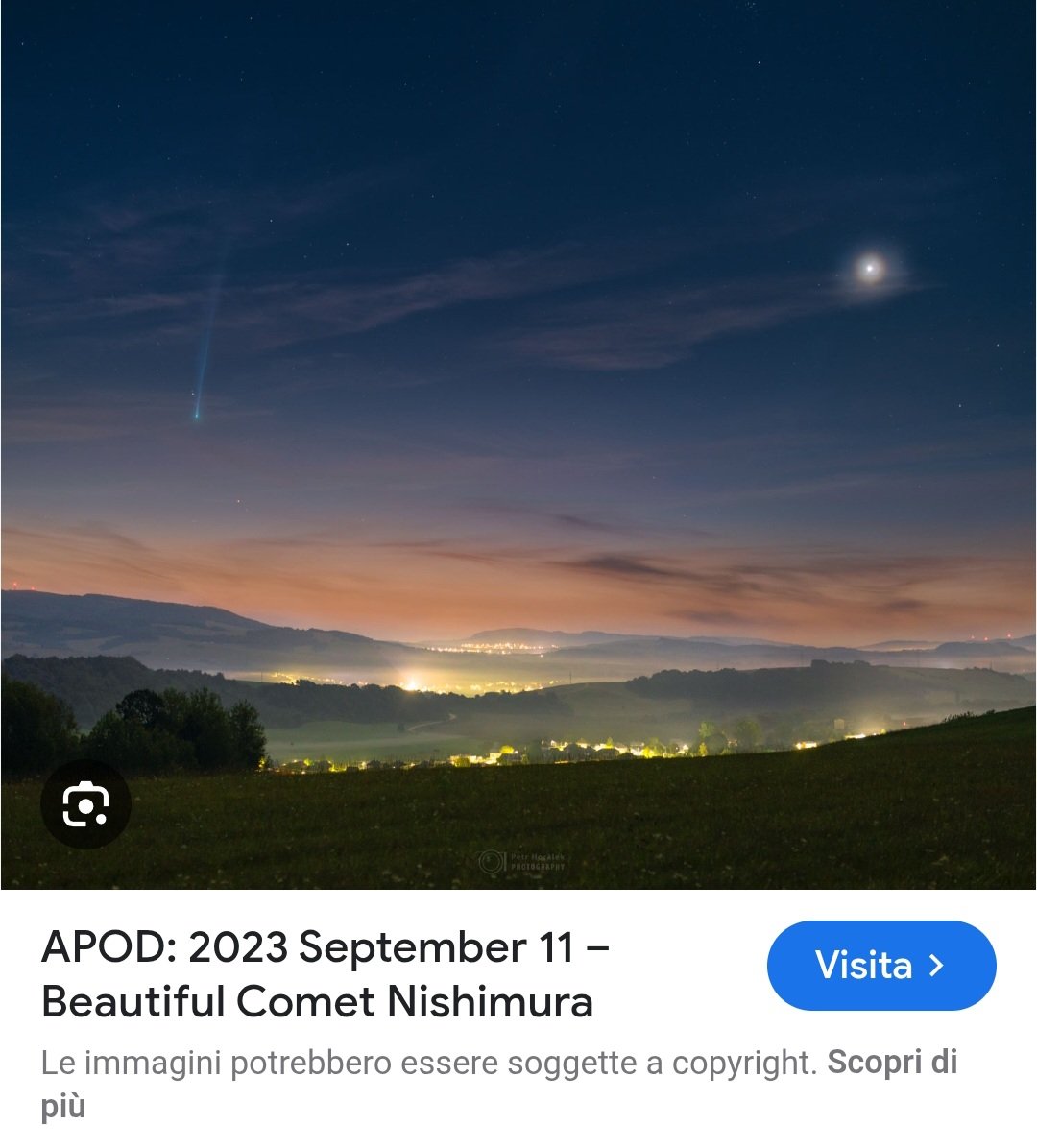 Ariel__yuki's tweet photo. Ho scritto sul sito della NASA la data della tua morte e mi è uscita questa immagine: la cometa Nishimura che solcava il cielo. Forse eri tu, che sceglievi di brillare ancora, in un altro modo❤️🌈 https://t.co/UiJrx0GjEr