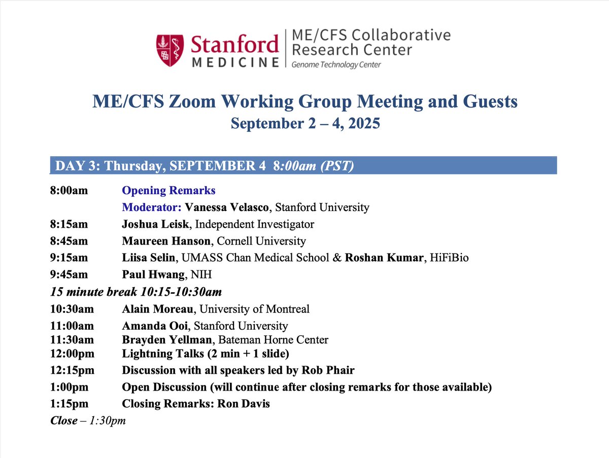 Our third and final day of the closed portion of our ME/CFS Working Group Meeting. Don't forget to register for our community day TOMORROW! #MECFS25