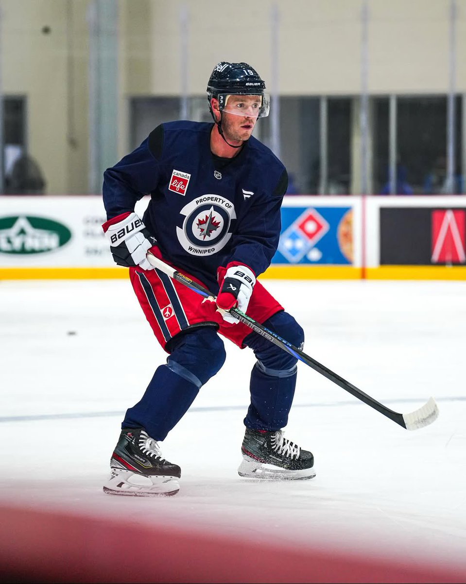 BR_OpenIce's tweet photo. The hometown boy Jonathan Toews on the ice in his new @NHLJets gear ✈️ https://t.co/HnaIVLUODt