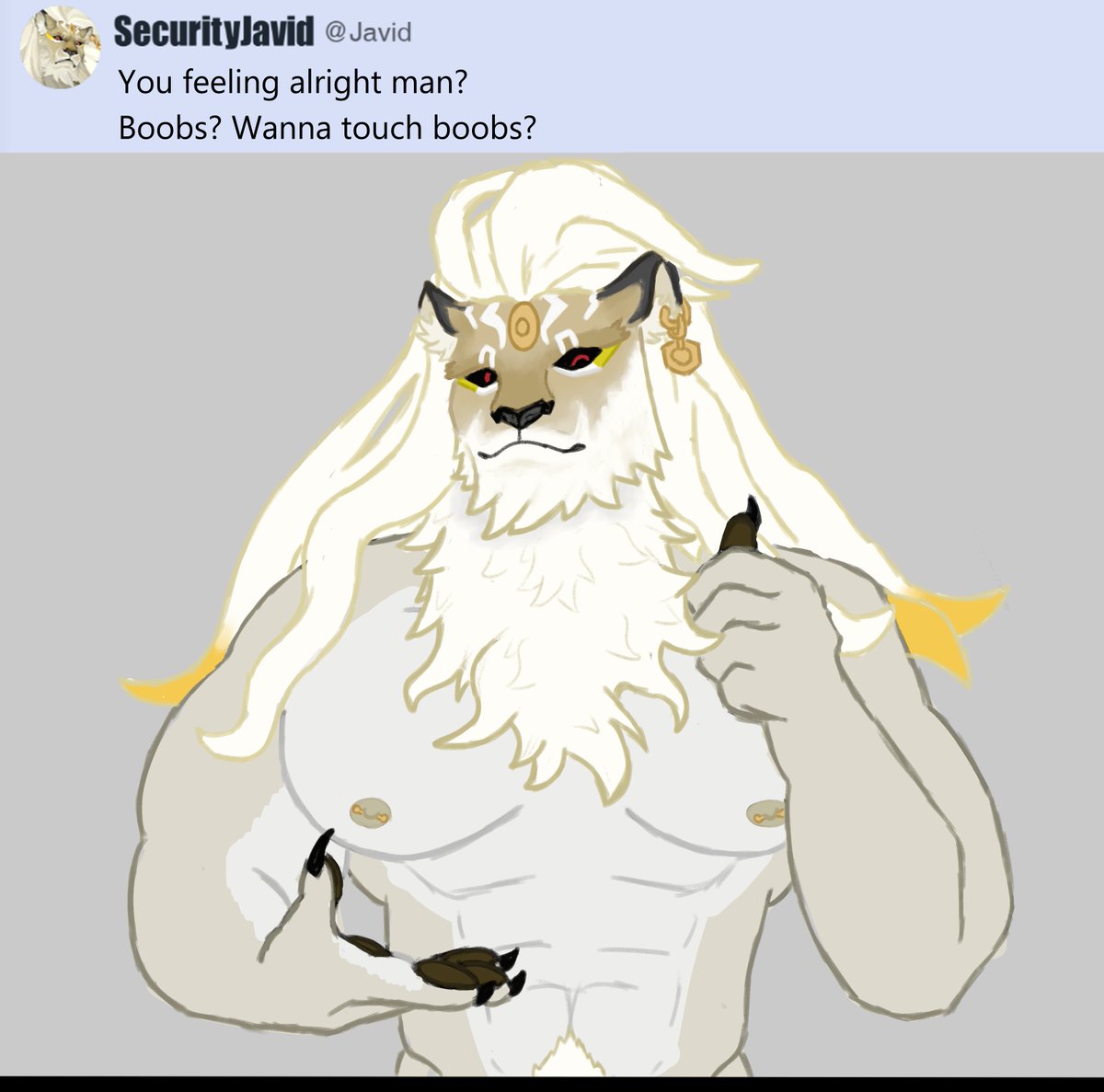 JAVIDPOSTING DAY 200!!!
I tried to do something "special" for day 200 so here is naked Javid. (I hope someone knows the template)
I have fallen for nipple piercing propaganda and i like it a lot so next time ill give him cooler piercings
#dislytefanart #Javid