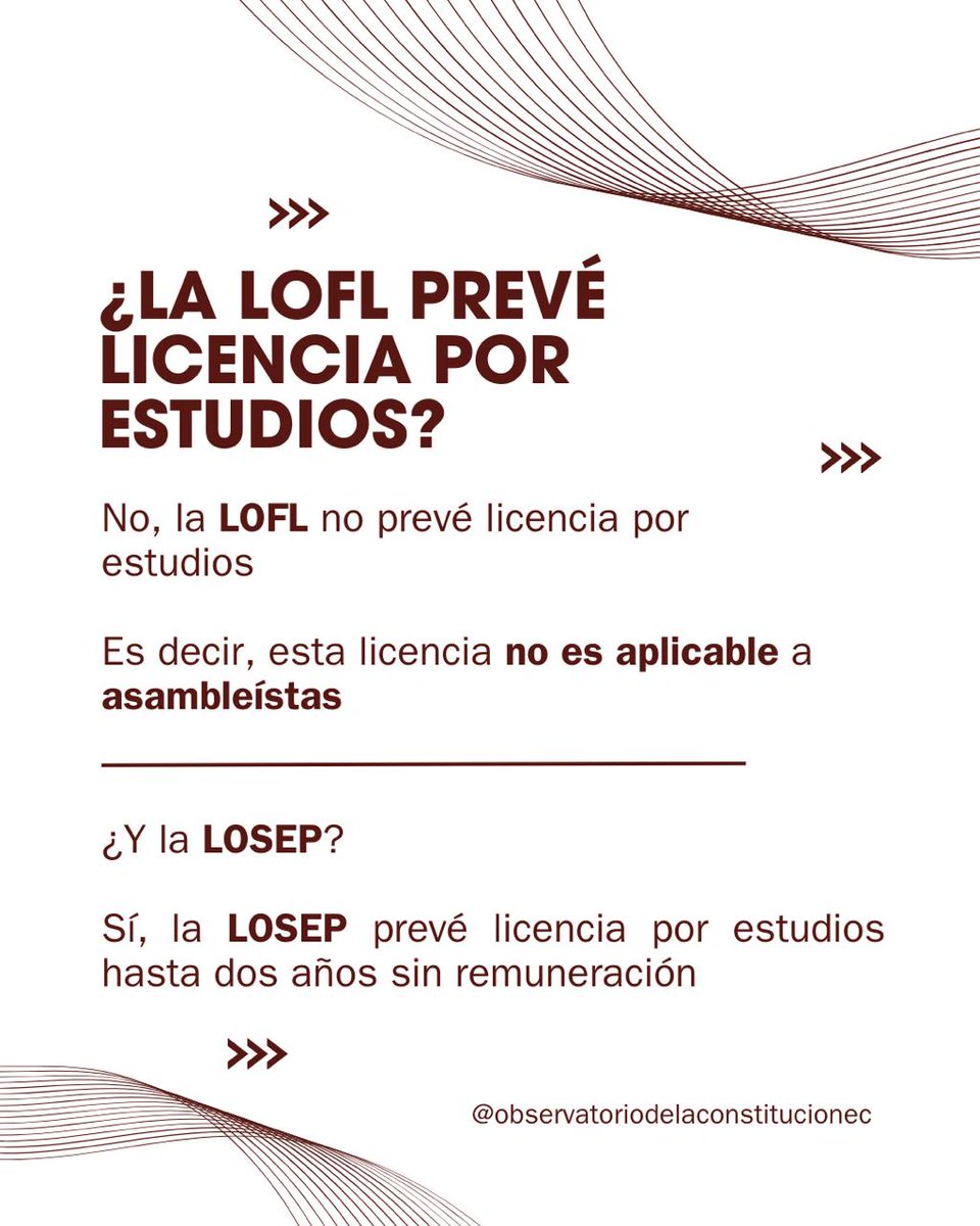 📌 ¿Qué licencias pueden solicitar los asambleístas?

Los miembros de la Asamblea Nacional tienen derecho a pedir licencias en casos específicos de acuerdo con la Ley Orgánica de la Función Legislativa.

Te lo contamos.
#ObservatorioConstitucional