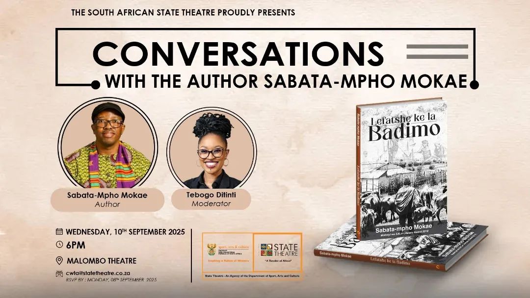 Sabata-mpho Mokae (@mokaewriter) on Twitter photo Next week Wednesday, September 10th at 6pm, I will be a guest on "Conversations with the Author," hosted by <a href="/TebogoDitinti/">Tebogo B Ditinti 📚🧶🌻☕️</a> at the <a href="/sastatetheatre/">SA State Theatre</a>.
#lefatshekelabadimo
#nativeslandact1913 Next week Wednesday, September 10th at 6pm, I will be a guest on "Conversations with the Author," hosted by <a href="/TebogoDitinti/">Tebogo B Ditinti 📚🧶🌻☕️</a> at the <a href="/sastatetheatre/">SA State Theatre</a>.
#lefatshekelabadimo
#nativeslandact1913