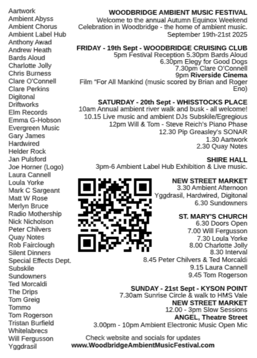 This went to the printers last night and Wristbands arriving tomorrow - posters going up today ... We're getting ready for the 19th-21st weekend #woodbridgeambientmusicfestival - latest updates on woodbridgeambientmusicfestival.com - thanks for all your support!