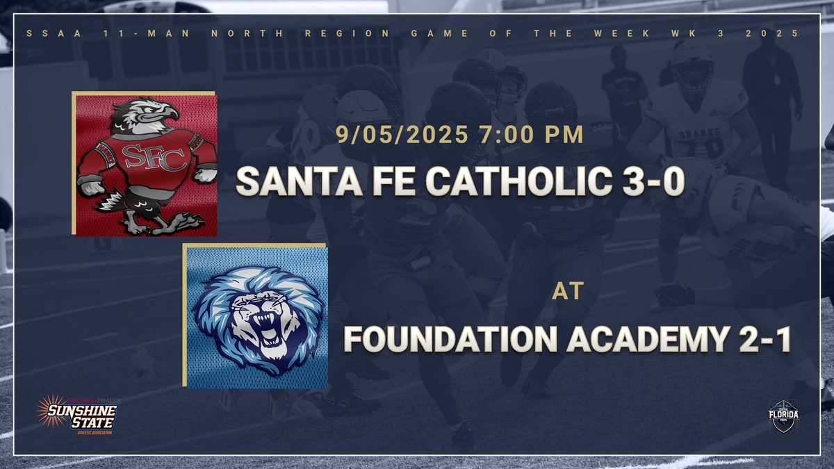 Central Florida Preps (@cenflapreps) on Twitter photo SSAA 11-MAN NORTH REGION GAME OF THE WEEK
<a href="/SSAAAthletics/">SSAA Athletics</a> <a href="/SSAAFootball/">SSAA Football</a> <a href="/SFCHawks_FBall/">Santa Fe Catholic High School Football</a> <a href="/gabewalker_26/">Coach Walker</a> <a href="/RoyFuoco/">Roy Fuoco</a> <a href="/PolkPreps/">Preps Editor</a> <a href="/CountyPolk/">PCGridiron</a> <a href="/polk_way/">PolkWay</a> <a href="/faathletic/">FA Lions Athletics</a> <a href="/FA_LionsFB/">Foundation Academy Football</a> <a href="/OS_ChrisHays/">Chris Hays</a> <a href="/osvarsity/">Sentinel Varsity</a> <a href="/CoachDJWhite/">DJ White</a> <a href="/VSNflorida/">Varsity Sports Nation</a> <a href="/TheRundown102/">The Rundown</a> <a href="/HSFBamerica/">High School Football America</a> <a href="/MISTER_F00TBALL/">MISTER FOOTBALL 🏈</a> <a href="/FLHSFB6A7A/">Florida HS Football</a> SSAA 11-MAN NORTH REGION GAME OF THE WEEK
<a href="/SSAAAthletics/">SSAA Athletics</a> <a href="/SSAAFootball/">SSAA Football</a> <a href="/SFCHawks_FBall/">Santa Fe Catholic High School Football</a> <a href="/gabewalker_26/">Coach Walker</a> <a href="/RoyFuoco/">Roy Fuoco</a> <a href="/PolkPreps/">Preps Editor</a> <a href="/CountyPolk/">PCGridiron</a> <a href="/polk_way/">PolkWay</a> <a href="/faathletic/">FA Lions Athletics</a> <a href="/FA_LionsFB/">Foundation Academy Football</a> <a href="/OS_ChrisHays/">Chris Hays</a> <a href="/osvarsity/">Sentinel Varsity</a> <a href="/CoachDJWhite/">DJ White</a> <a href="/VSNflorida/">Varsity Sports Nation</a> <a href="/TheRundown102/">The Rundown</a> <a href="/HSFBamerica/">High School Football America</a> <a href="/MISTER_F00TBALL/">MISTER FOOTBALL 🏈</a> <a href="/FLHSFB6A7A/">Florida HS Football</a>