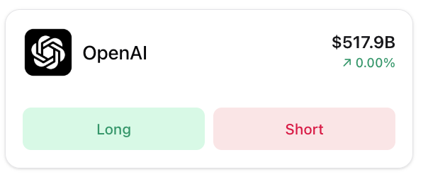 Screenshot of OpenAI valuation at $517.9B with long and short options