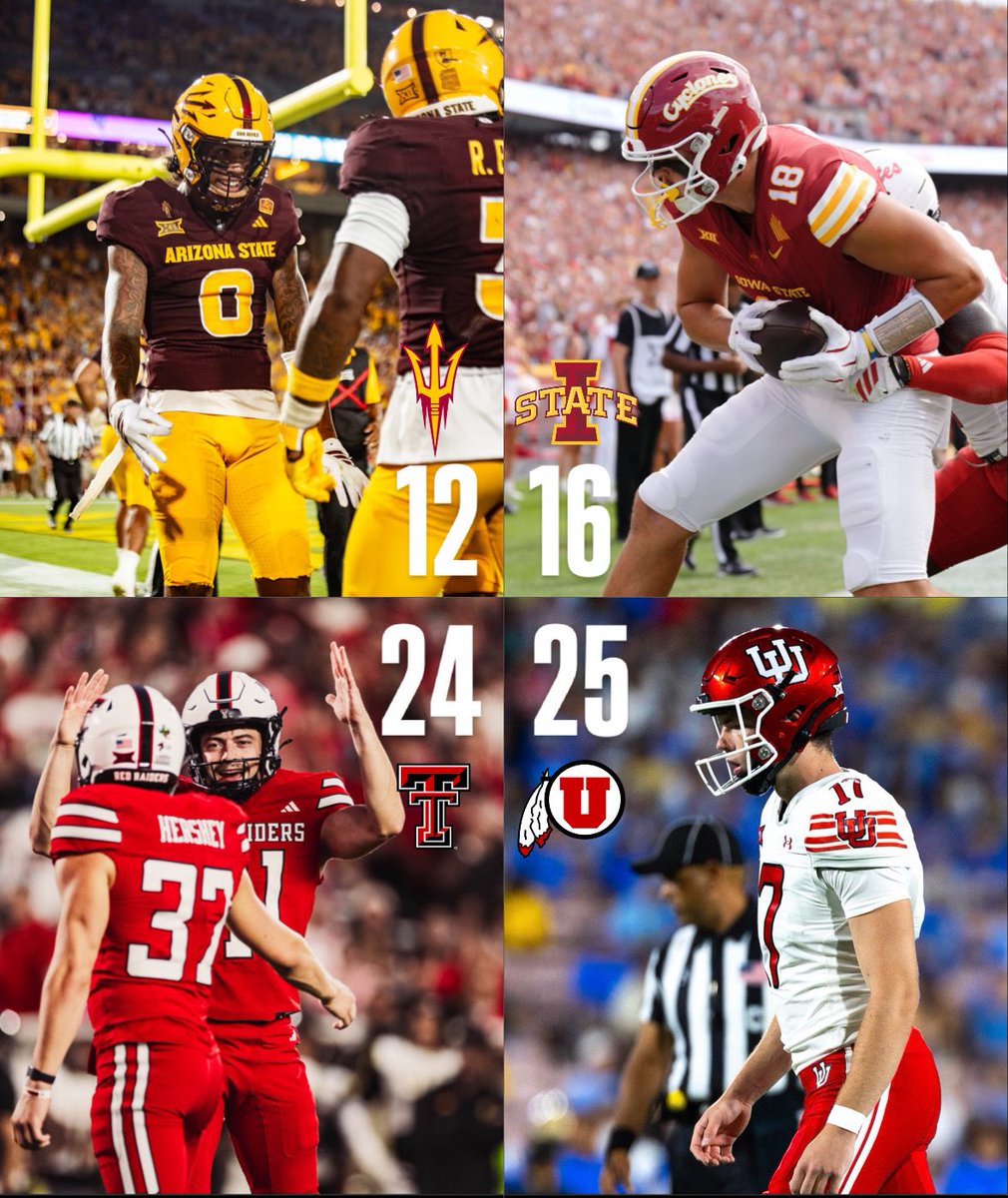 BarstoolBig12's tweet image. Four Big 12 teams ranked in this weeks Top25

#12 Arizona State
#16 Iowa State
#24 Texas Tech
#25 Utah