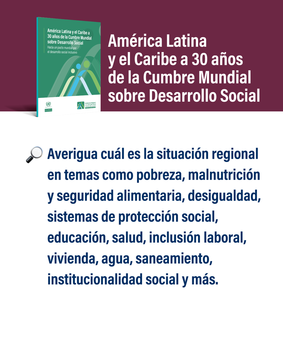 🌎América Latina y el Caribe ha llamado a aprobar un pacto mundial por el desarrollo social inclusivo durante la Segunda Cumbre Mundial sobre Desarrollo Social que se celebrará en noviembre en Qatar🇶🇦 .

🚀Esta ambiciosa propuesta de la región es analizada en este nuevo documento