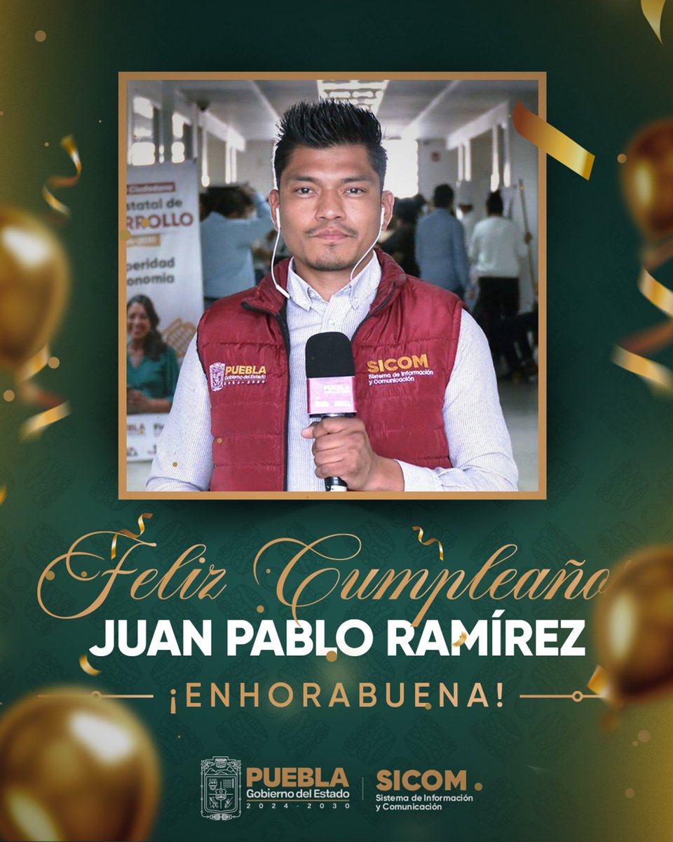 SICOM (@sicompue) on Twitter photo Extendemos una felicitación especial a nuestro colaborador <a href="/Phablo_Arh/">Juan Pablo Ramírez</a> en el marco de su cumpleaños. 🎂
Reconocemos su compromiso, profesionalismo y dedicación en cada reportaje.
¡Le deseamos éxito y bienestar en este nuevo año!🎈🥳 Extendemos una felicitación especial a nuestro colaborador <a href="/Phablo_Arh/">Juan Pablo Ramírez</a> en el marco de su cumpleaños. 🎂
Reconocemos su compromiso, profesionalismo y dedicación en cada reportaje.
¡Le deseamos éxito y bienestar en este nuevo año!🎈🥳