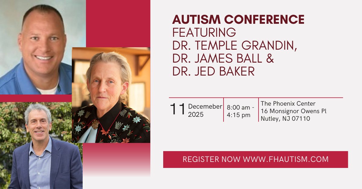 🌟 Top autism experts are coming to Nutley, NJ! 🧩 Dr. Temple Grandin, Dr. James Ball, and Dr. Jed Baker.

Don’t miss out—📅 register today! tinyurl.com/yd2f8mhs