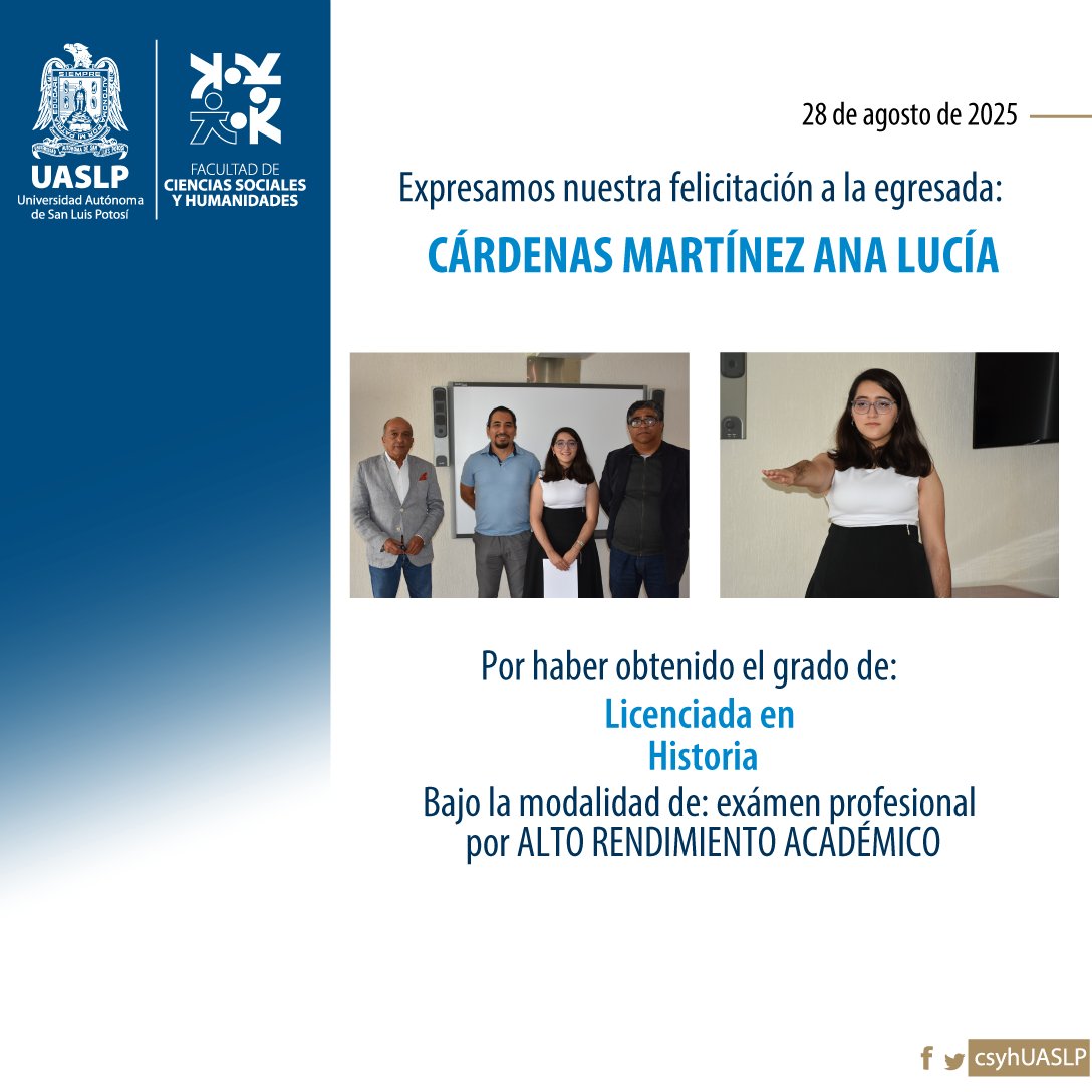 csyhUASLP's tweet image. ¡Felicidades! 🎓🦅🎉
#egresada #titulada #UASLP #FCSyH