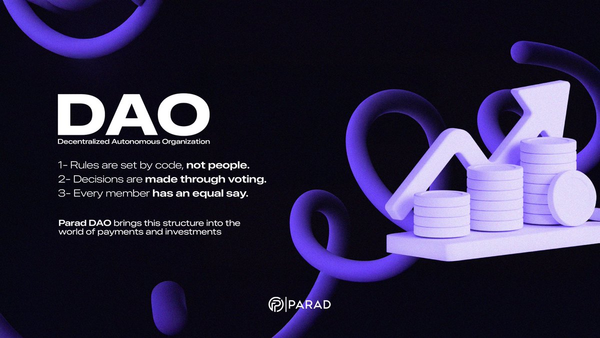 prddao's tweet image. DAO puts the power in code and community. 🚀

Rules are set by code, not people.
Decisions are made through voting.
Every member has an equal say.
Explore the future of payments and investments with Parad DAO. 🌐

#DAO #DeFi #Web3 #PRD #ParadDAO