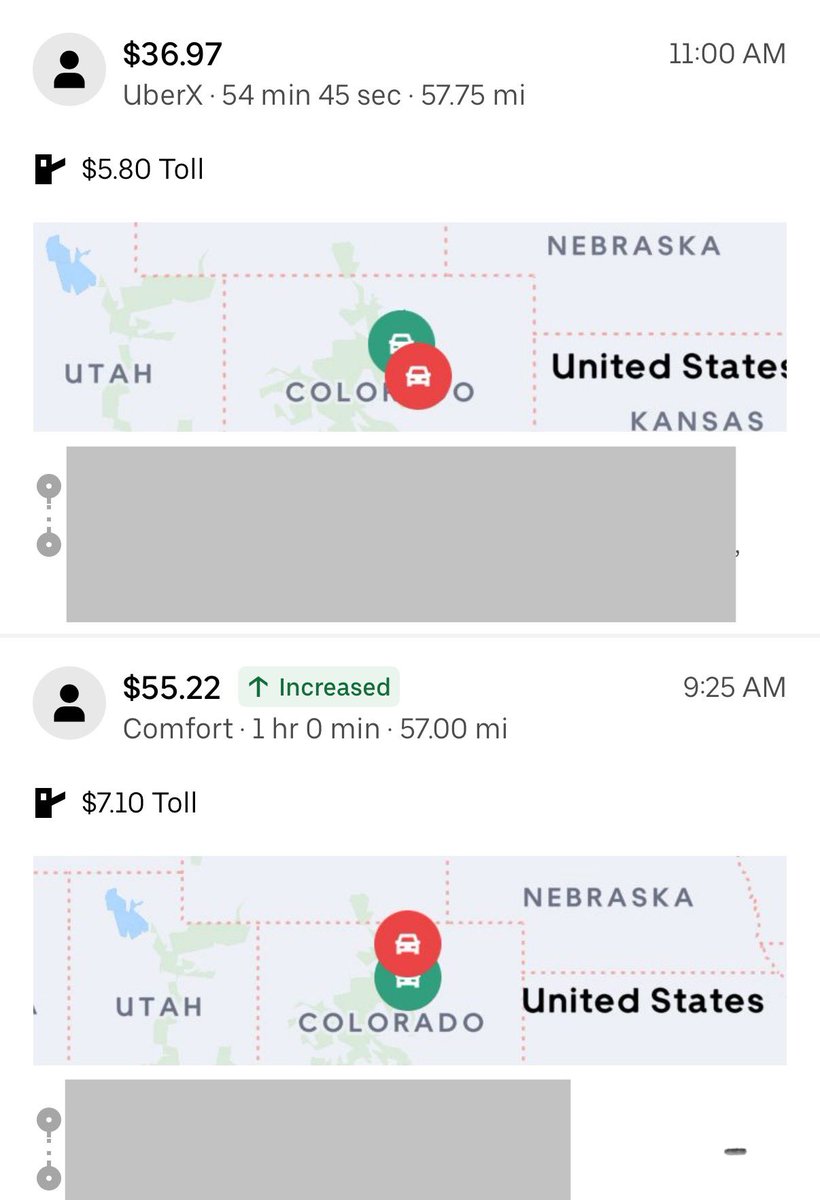 Crazy how these rides are pretty much exactly the same via miles and time, yet the fares for the driver are not the same. Why such a big difference in payment to the driver <a href="/Uber/">Uber</a>?