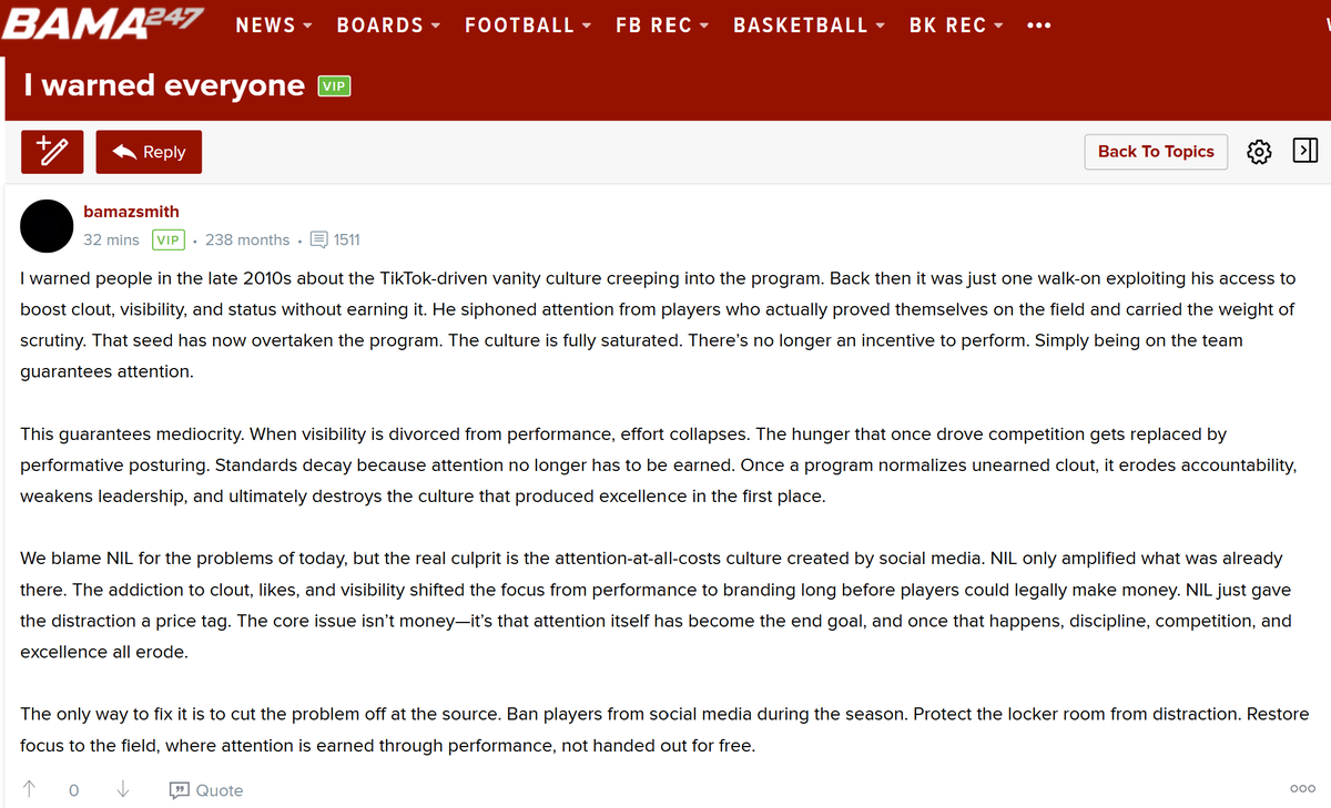 TikTok culture has destroyed #Alabama football and this fan warned you all clear back in 2010.  You wouldn't listen.