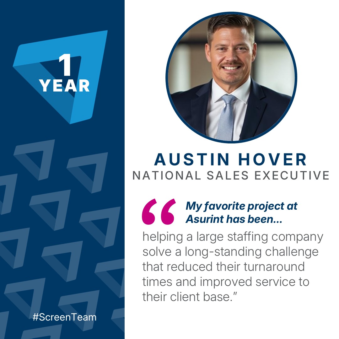 Cheers to Austin Hover on his 1-year workiversary! We're very lucky to have your talent, energy, and teamwork on our side. Here's to many more! 🎉 

#TheSureWay #ScreenTeam #Workiversary