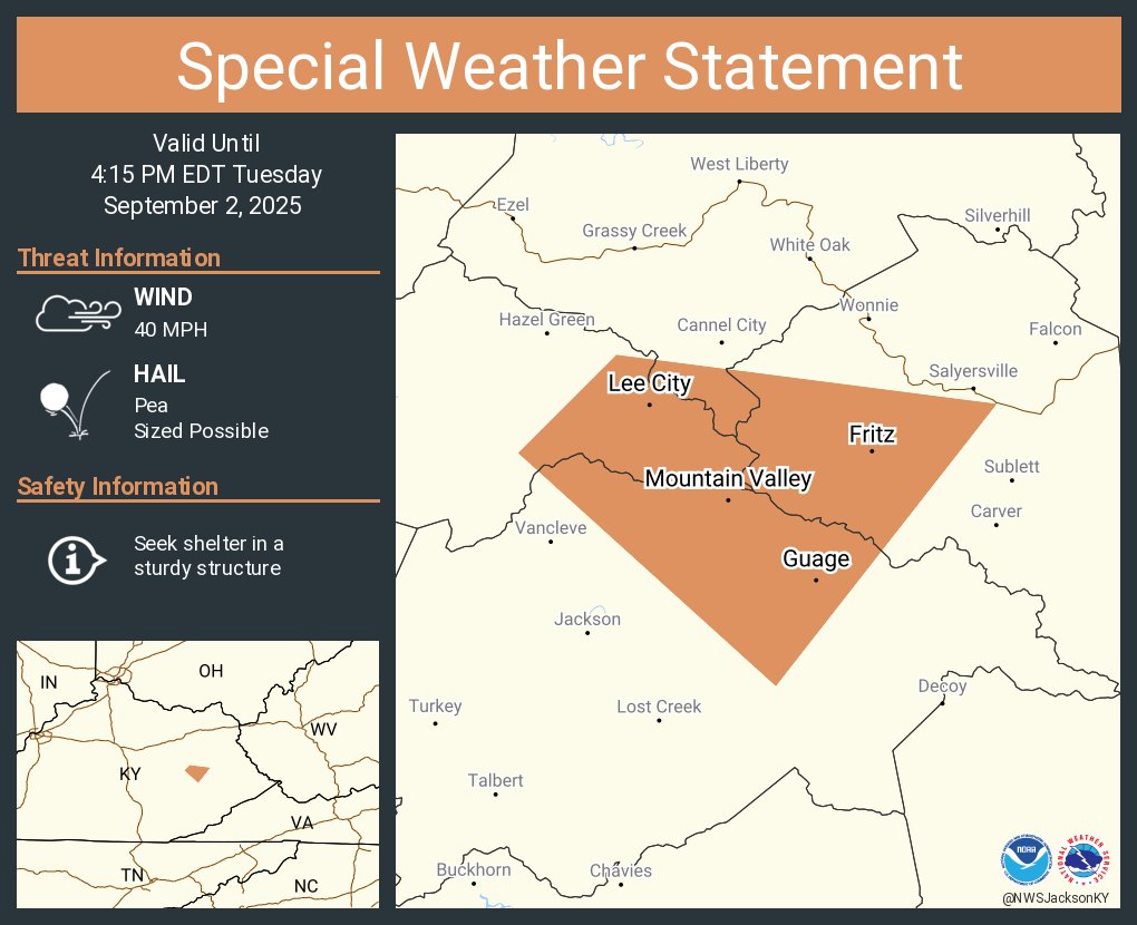 A special weather statement has been issued for Fritz KY, Lee City KY and  Guage KY until 4:15 PM EDT