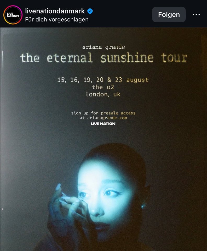 Dopo Live Nation Francia e Live Nation Belgio, ora è Live Nation Danimarca a condividere le date di Londra su Instagram.