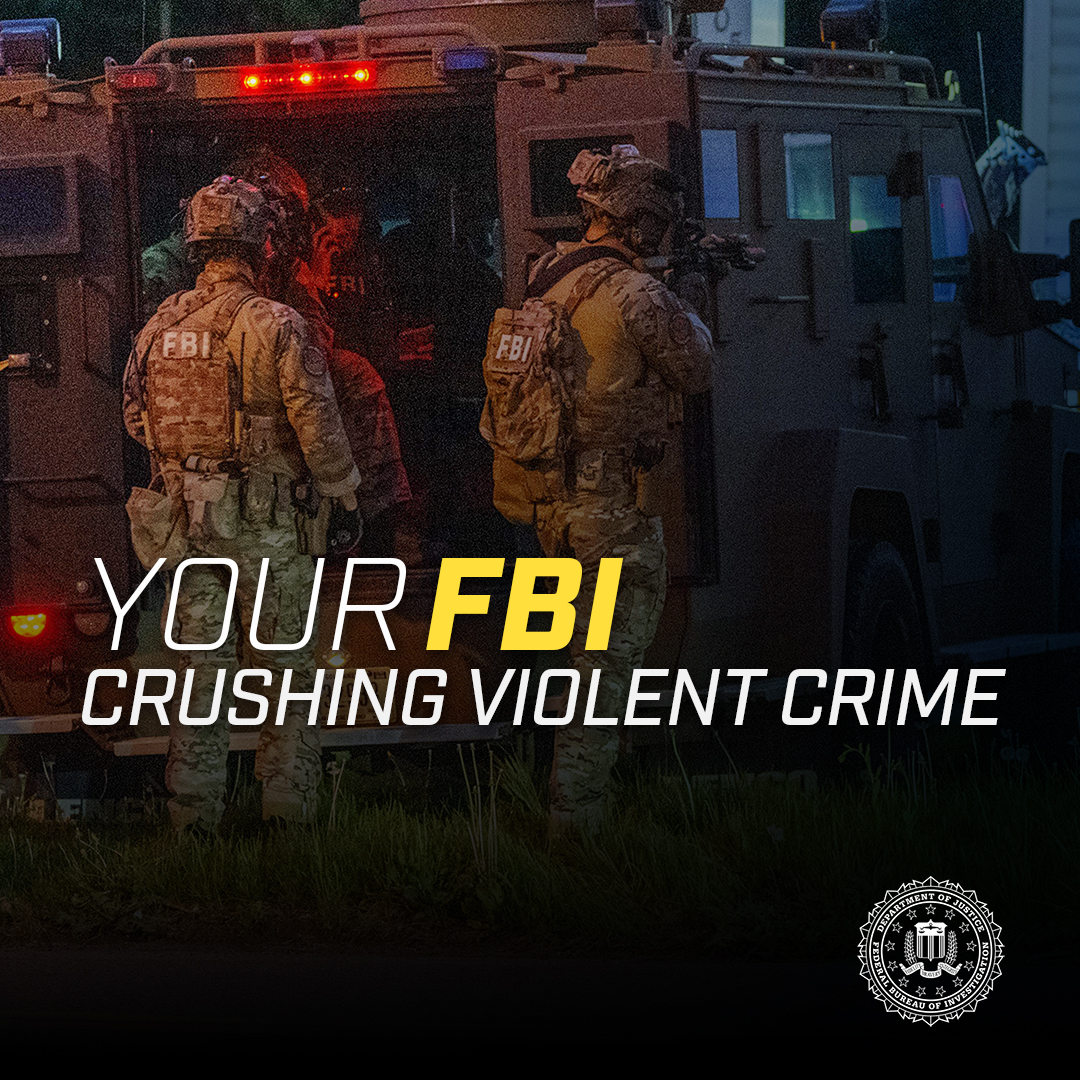 Perpetrators of violence continue to threaten communities across the country. #YourFBI is working to keep American's safe. Help the FBI crush violent crime in your neighborhood by submitting a tip online at tips.fbi.gov or by calling 1-800-CALL-FBI (225-5324)