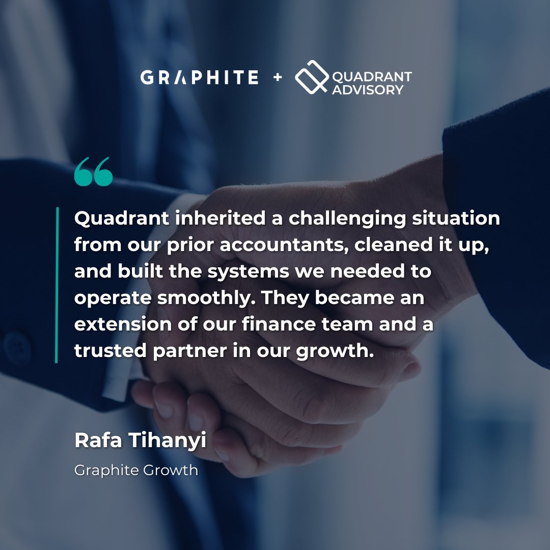WeAreQuadrant's tweet photo. When Rafa Tihanyi at Graphite Growth trusted us with their finance function, it wasn’t just about fixing the past...it was about building a foundation for the future. That’s the difference a true partner makes. https://t.co/YjdPJqR4EW