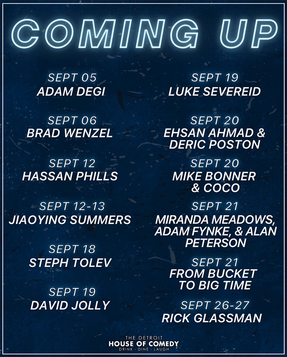 🔥 The hottest acts are hitting the stage these next few weeks—don’t miss your chance to see them live! 🤩
 
🎟️ Secure your tickets now before they’re gone!
 
#comedy #comedian #standup #comedyshow #standupcomedian #houseofcomedy #detroit #thingstodoindetroit #nightlife