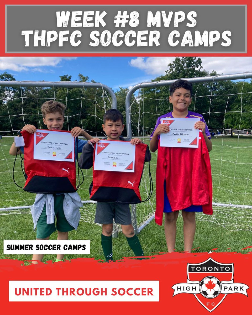 THPFC's tweet image. 🏆 Week 4 MVPs 🏆

A huge congratulations to our THPFC Summer Soccer Camp Week 4 MVPs! 🌟 These players stood out with their hustle, positivity, and teamwork on and off the field. ⚽️🔥

#THPFC #MVPs #SoccerCamp #SummerCamp