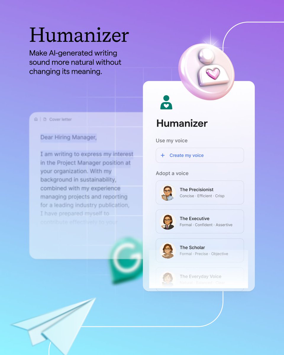 I use AI to assist with my communication, but I don’t want my writing to sound like a robot  🤖 wrote it.

<a href="/Grammarly/">Grammarly</a> recently added some new agents to its writing platform, and one of my favorites is the Humanizer agent. It helps me turn my AI-generated drafts into something