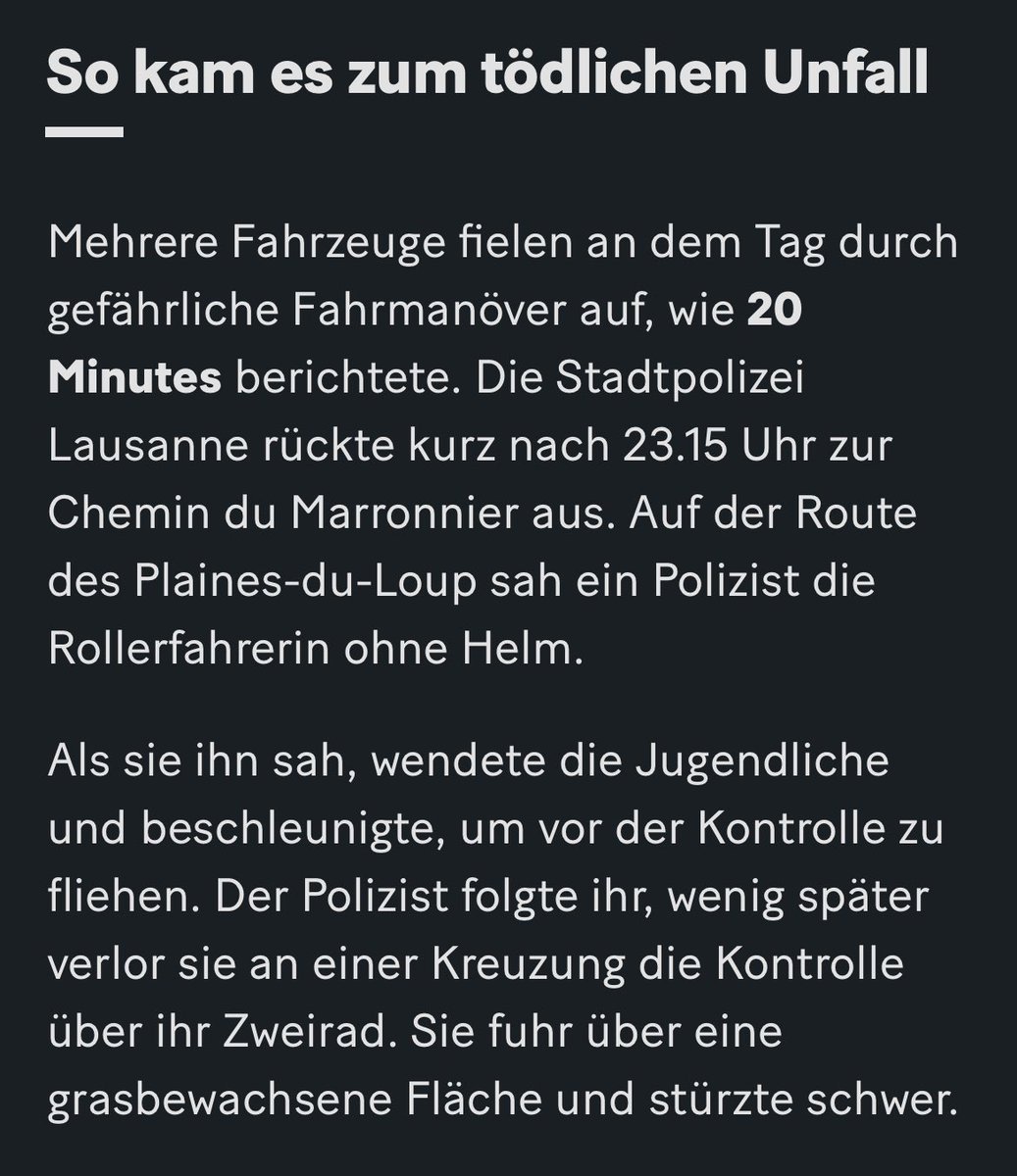 Sich Verkehrskontrollen zu entziehen und zu verunfallen scheint in Lausanne übrigens normal zu sein