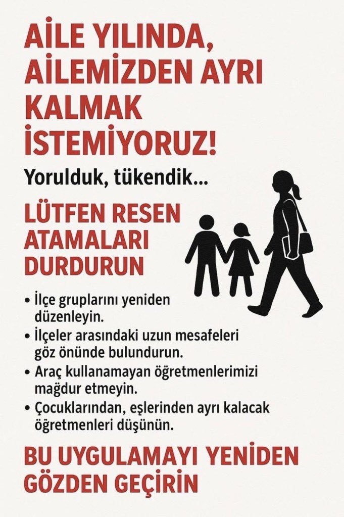 #ResenÇözümDeğilSürgun
<a href="/tcmeb/">Millî Eğitim Bakanlığı</a>
 <a href="/mebpgm/">Personel Genel Müdürlüğü</a>
 <a href="/Yusuf__Tekin/">Yusuf Tekin</a>
 <a href="/tcailesosyal/">T.C. Aile ve Sosyal Hizmetler Bakanlığı</a>
 <a href="/MahinurOzdemir/">Mahinur Özdemir Göktaş</a>
<a href="/RTErdogan/">Recep Tayyip Erdoğan</a>
<a href="/EmineErdogan/">Emine Erdoğan</a>
<a href="/tcbestepe/">T.C. Cumhurbaşkanlığı</a>
