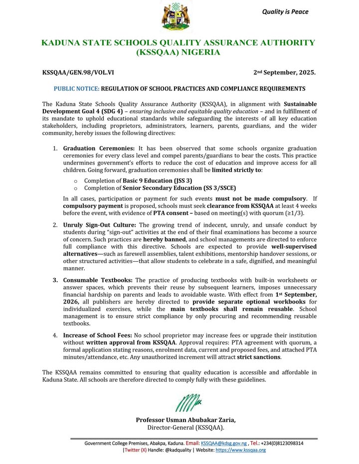 Kaduna State Schools Quality Assurance Authority tweet media