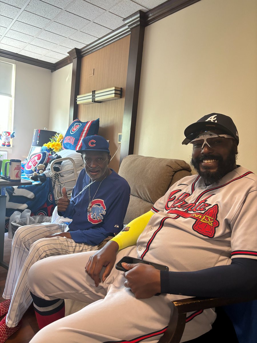 Mack Liederman (@mack_liederman) on Twitter photo Braves superfan "Unkzuna" met his inspiration, Cubs superfan Ronnie Woo Woo, at his nursing home outside Chicago today.
The Cubs host the Braves tonight. Both fans wear full uniforms, but neither will be playing. Braves superfan "Unkzuna" met his inspiration, Cubs superfan Ronnie Woo Woo, at his nursing home outside Chicago today.
The Cubs host the Braves tonight. Both fans wear full uniforms, but neither will be playing.