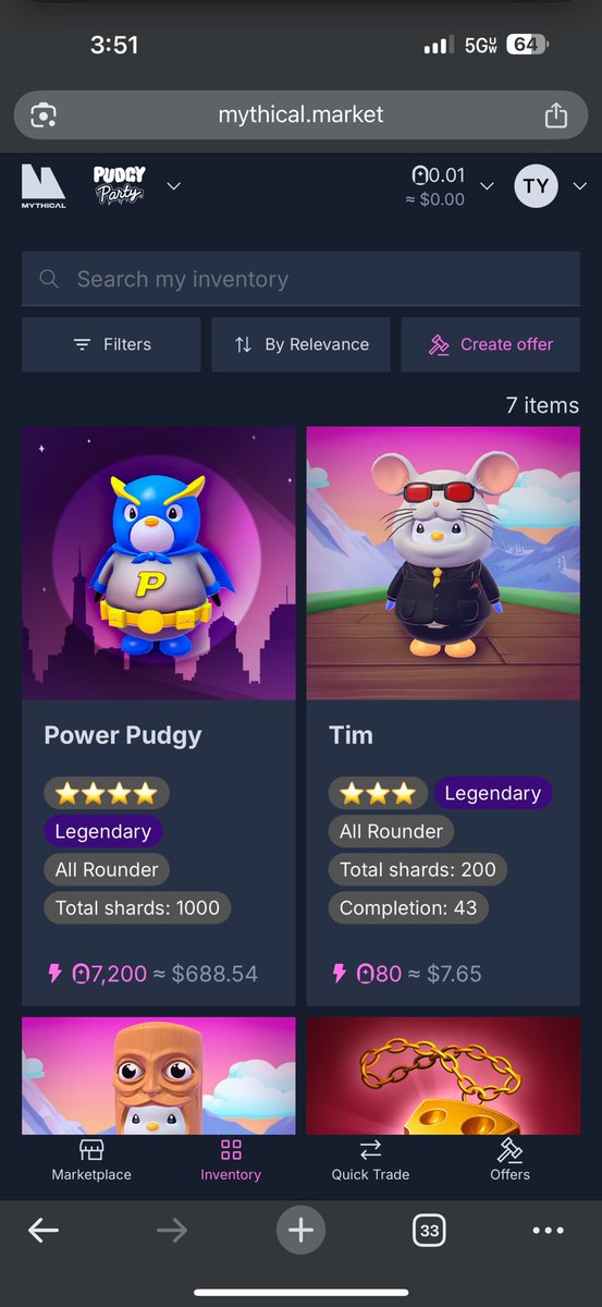 Pudgy Party 市场显示像 Power Pudgy 这类皮肤的即时卖出价约为 $688.54